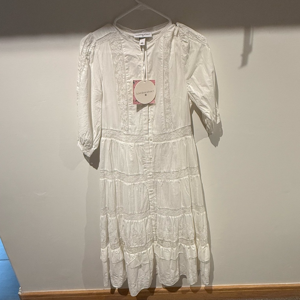 LoveShackFancy Cream Long Sleeve Dress